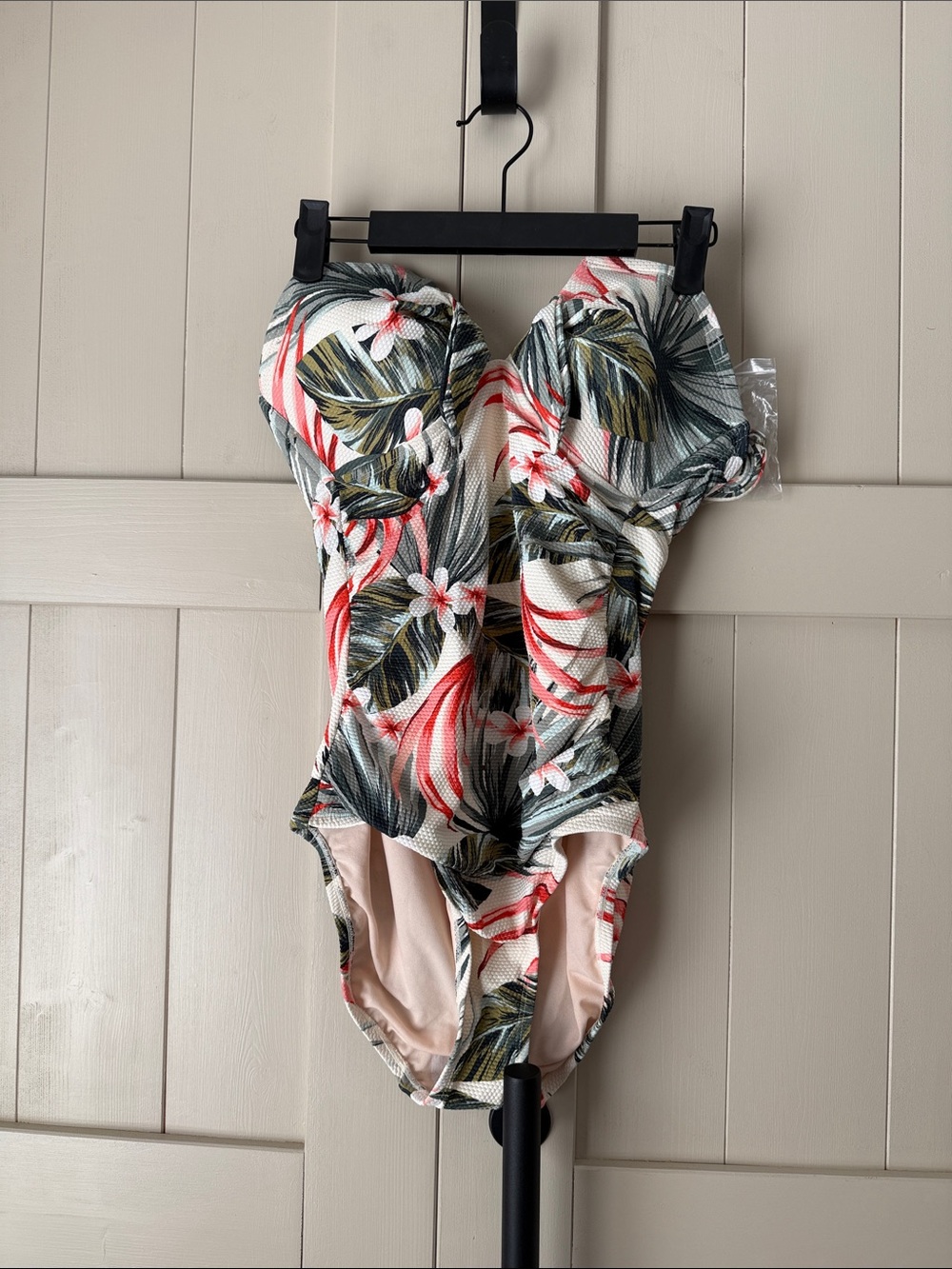 Kona Sol White Floral One-Piece Swimsuit with Coral and Green